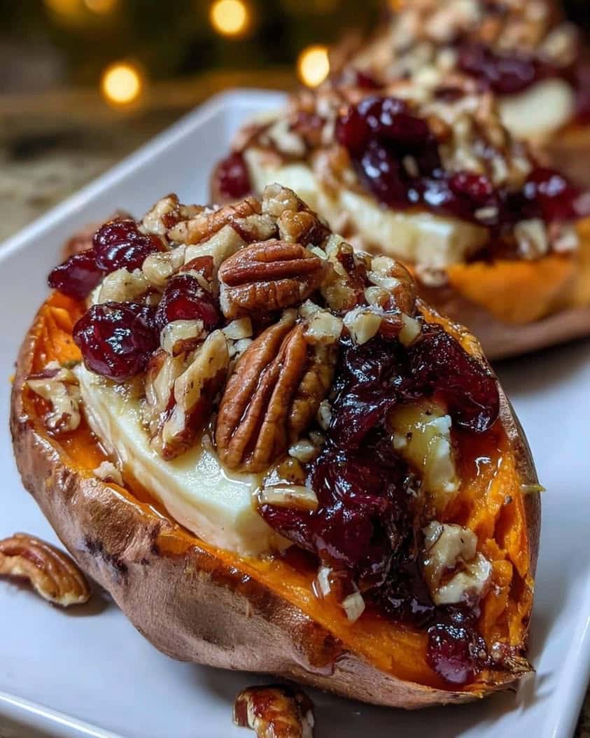 Maple Pecan Brie Stuffed Sweet Potatoes with Cranberry Glaze 11 Maple Pecan Brie Stuffed Sweet Potatoes with a Cranberry Glaze