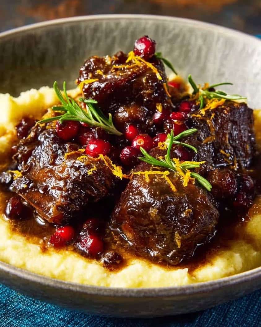 Orange-Cranberry Braised Beef Short Ribs with Ginger and Garlic