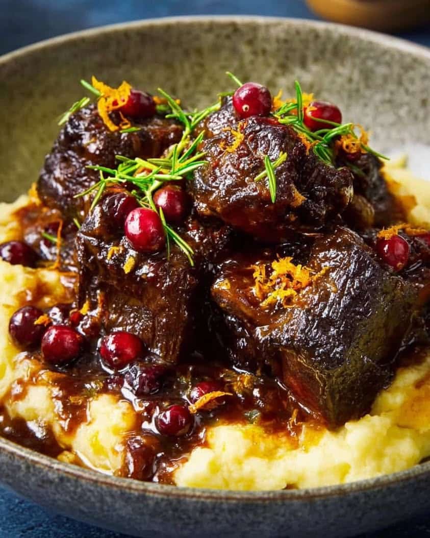Orange Cranberry Braised Beef Short Ribs with Ginger and Garlic