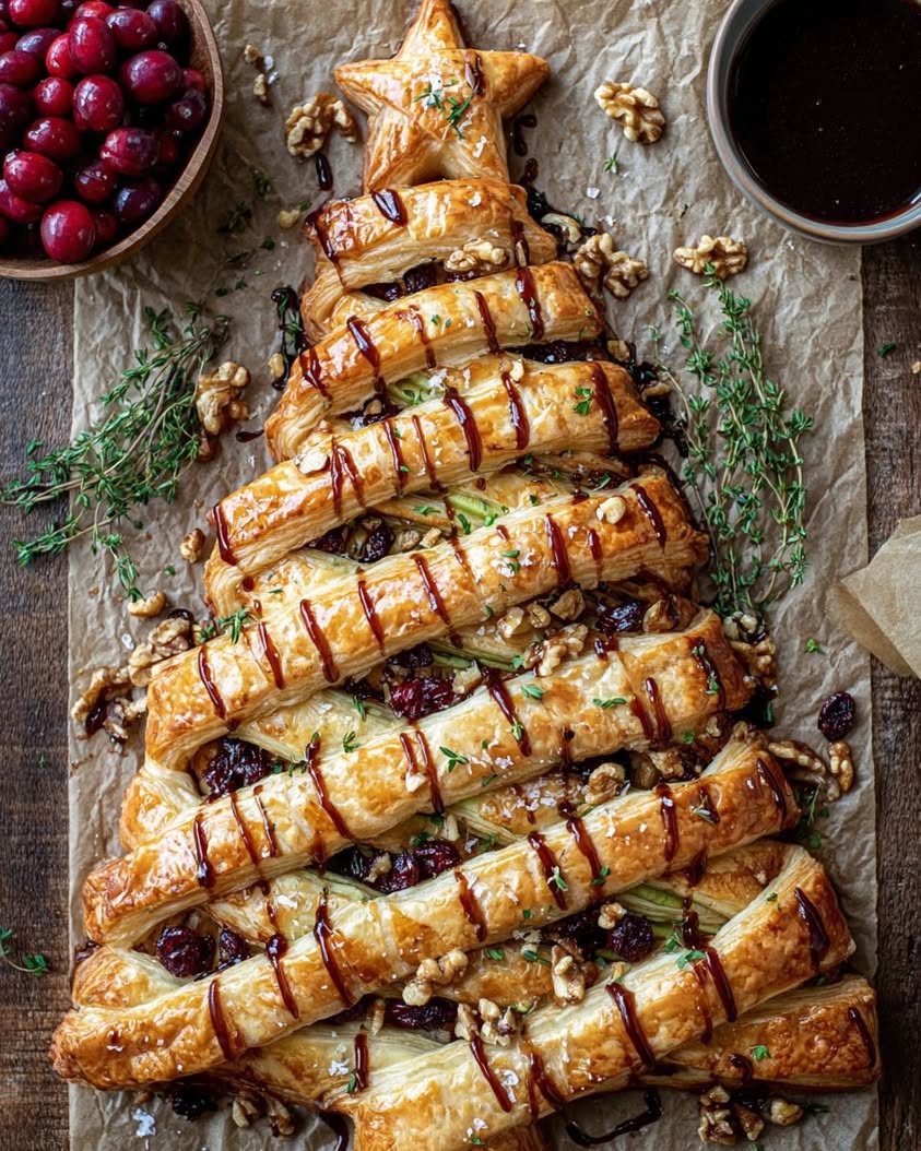 Pear Cranberry Brie Pull Apart Puff Pastry Christmas Tree