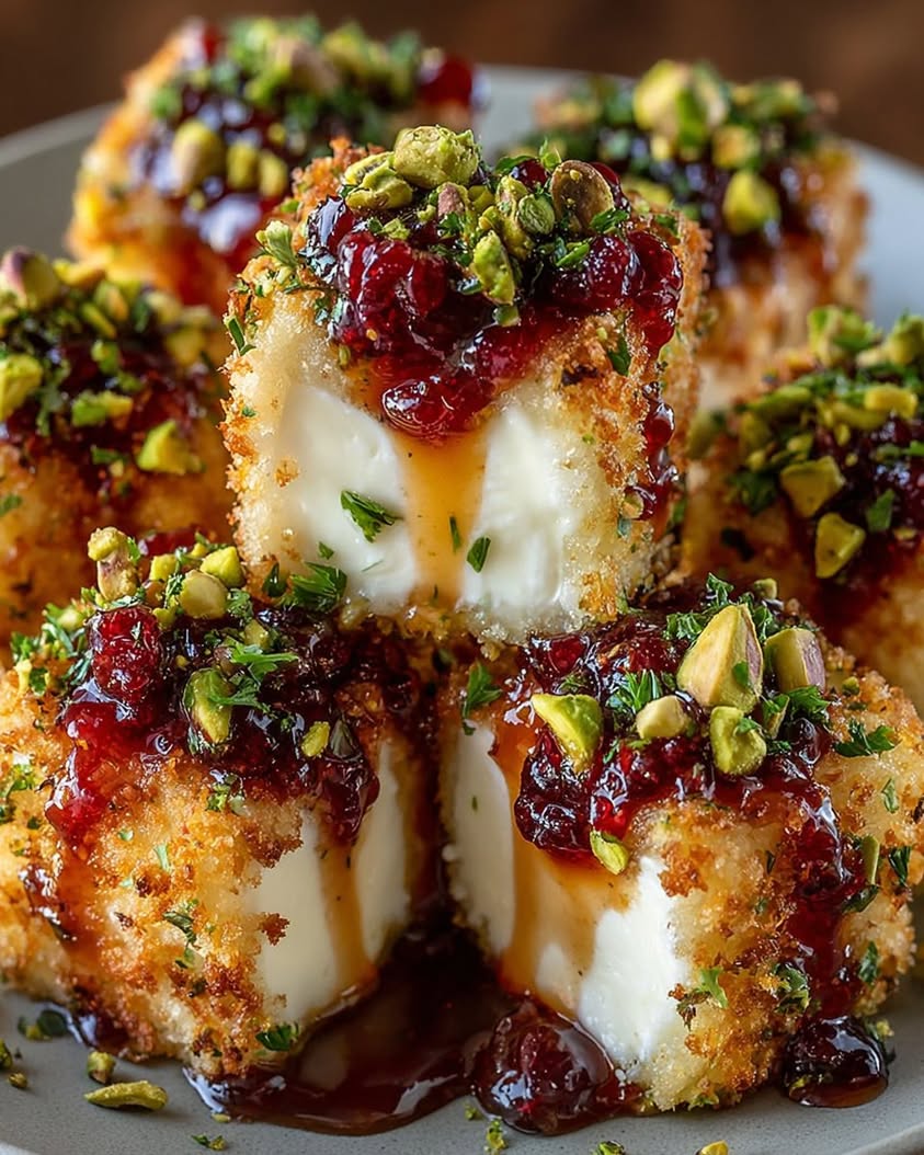 Pistachio-Crusted Brie Bites with Raspberry Honey Glaze 1 Pistachio Crusted Brie Bites with Raspberry Honey Glaze