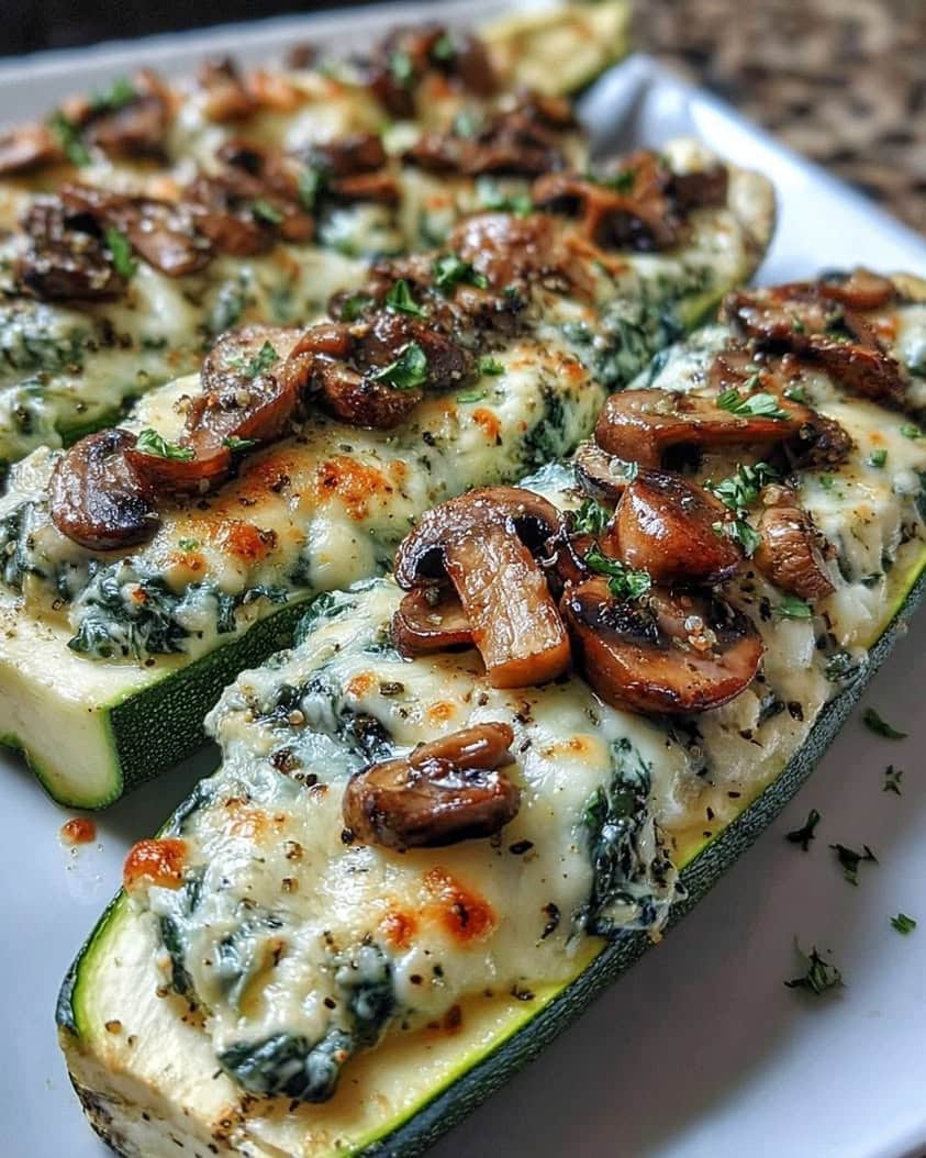 Spinach Mushroom and Ricotta Stuffed Zucchini Boats 1
