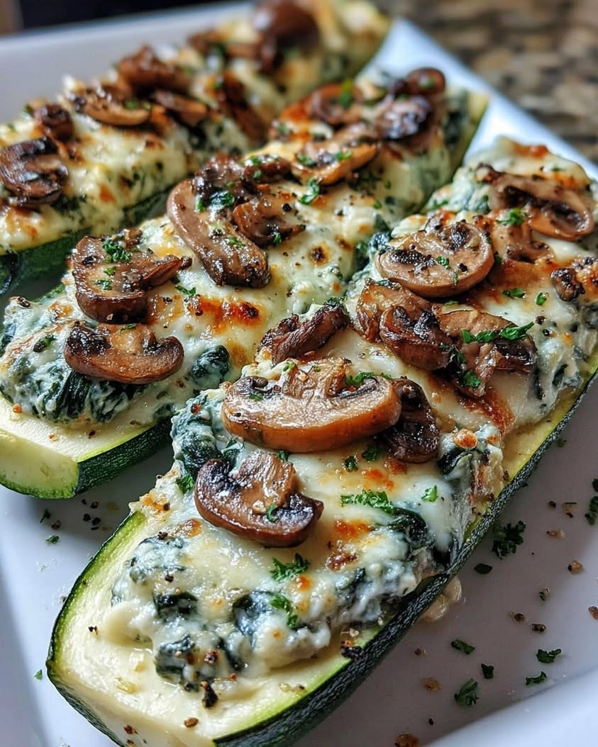 Spinach, Mushroom, and Ricotta Stuffed Zucchini Boats Recipe 4 Spinach Mushroom and Ricotta Stuffed Zucchini Boats