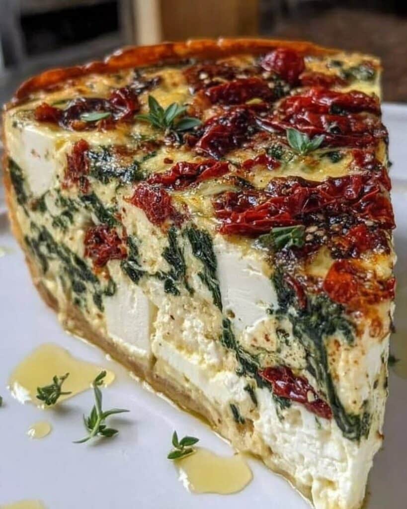 Spinach Sun Dried Tomato Feta Crustless Quiche