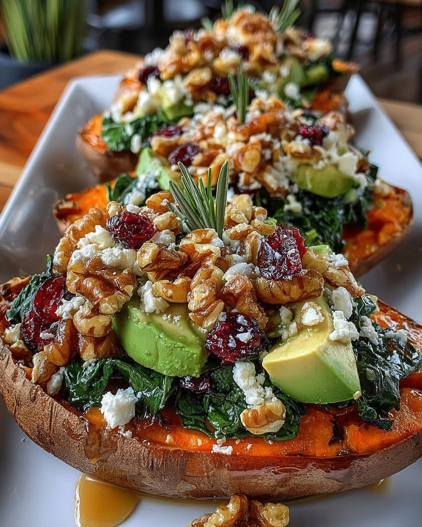 Stuffed Sweet Potatoes with Spinach, Avocado & Feta Recipe
